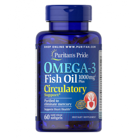 Омега Puritan`s Pride - Omega 3 Fish Oil 1000 мг Plus Circulatory (60 капс)