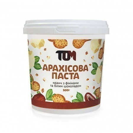 Арахісова паста ТОМ - Кранч з фініками та білим шоколадом (500 гр)