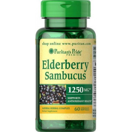 Поддержка иммунитета Puritan's Pride - Elderberry Sambucus 1250 мг (60 капсул)