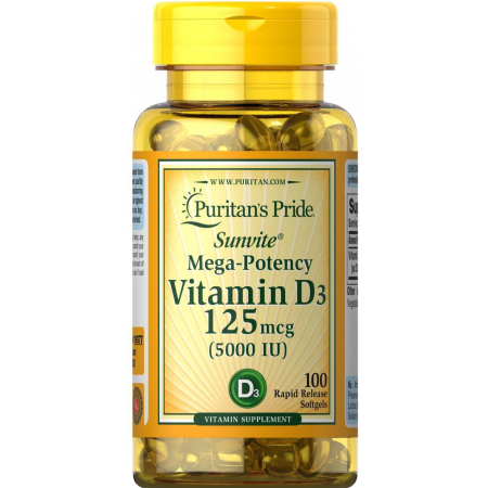 Витамины Puritan's Pride - Vitamin D3 125 мкг (5000 IU) (100 капсул)