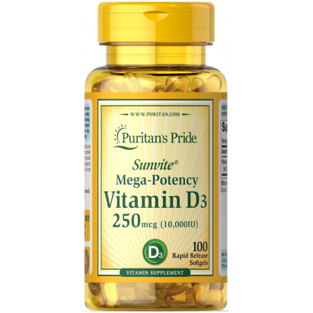 Витамины Puritan's Pride - Vitamin D3 250 мкг (10000 IU) (100 капсул)