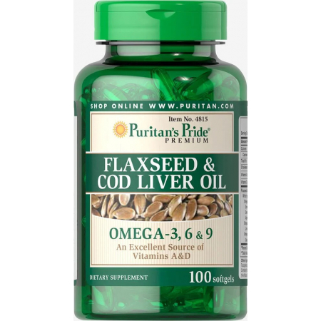 Для сердечно-сосудистой системы Puritan's Pride - Flaxseed & Cod liver Oil (100 капсул)
