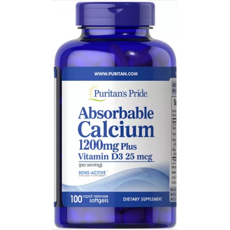 Абсорбируемый кальций Puritan's Pride - Absorbable Calcium 1200 + Vitamin D3 (100 капсул)