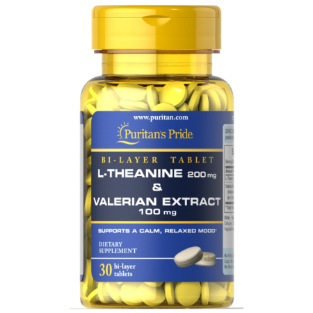 Puritan's Pride Relaxant - L-Theanine 200mg & Valerian Extract 100mg (30 Tablets)