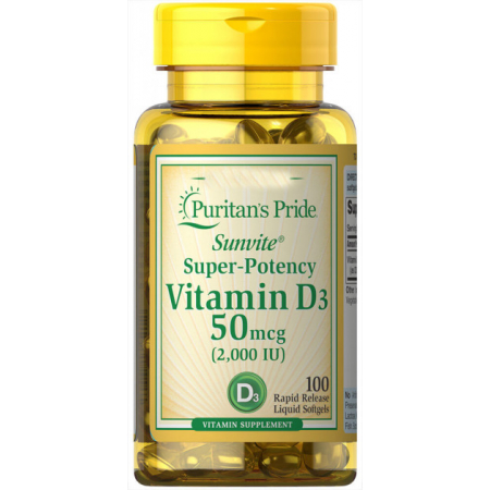 Витамины Puritan's Pride - Vitamin D3 50 мкг (2000 IU) (100 капсул)
