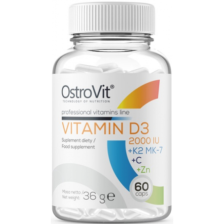 Комплекс вітамінів OstroVit - Vitamin D3 2000 IU + K2 MK-7 + C + Zn (60 капсул)