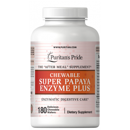 Поддержка пищеварения Puritan's Pride - Super Papaya Enzyme Plus (180 таблеток со вкусом)