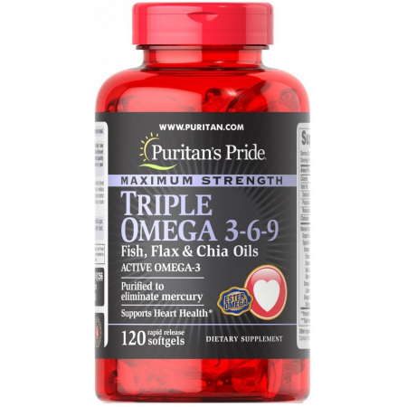 Омега Puritan's Pride - Triple Omega 3-6-9 Fish, Flax & Chia Oils (120 капcул)