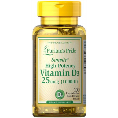Витамины Puritan's Pride - Vitamin D3 25 мкг (1000 IU) (100 капсул)