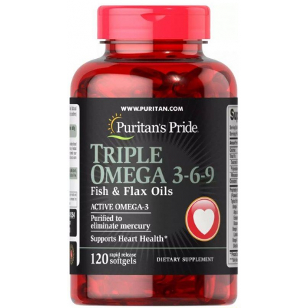 Омега Puritan's Pride - Triple Omega 3-6-9 Fish & Flax Oils (120 капcул)