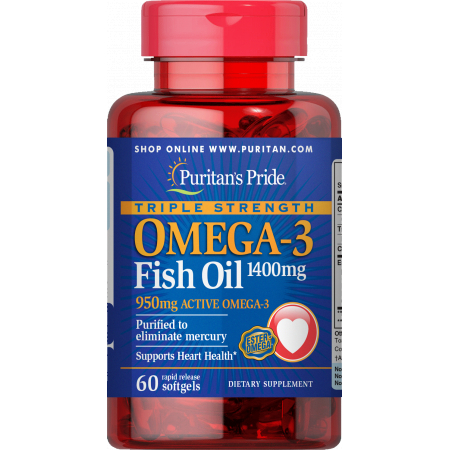 Омега Puritan's Pride - Omega 3 Fish Oil Triple Strength 1400 мг (240 капсул)