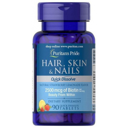 Puritan's Pride Skin, Hair & Nail Vitamins - Quick Dissolve Hair, Skin & Nails (90 Tablets)