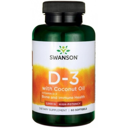 Vitamin D3 with Swanson Coconut Oil - D-3 Coconut Oil 2000 IU (60 capsules)