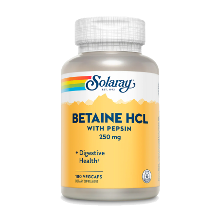 Бетаин HCl с пепсином Solaray – Betaine HCL with Pepsin (180 капсул)