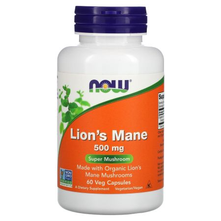 Їжовик гребінчастий Now Foods - Lion's Mane, гриб левова гриба 500 мг (60 капсул), для нервової системи