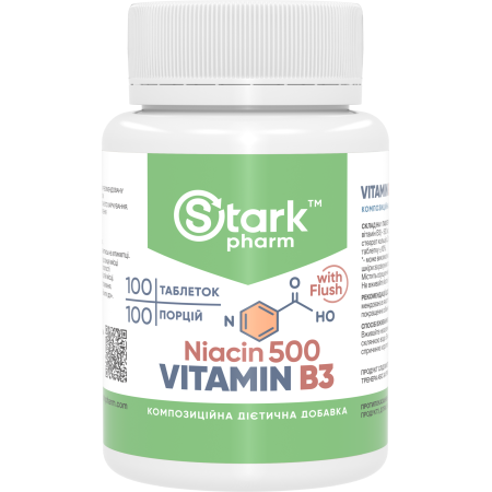 Ніацин Stark Pharm - Stark Niacin (Vitamin B3 with Flush) 500 мг (100 таблеток) (вітамін B3 з ефектом почервоніння)